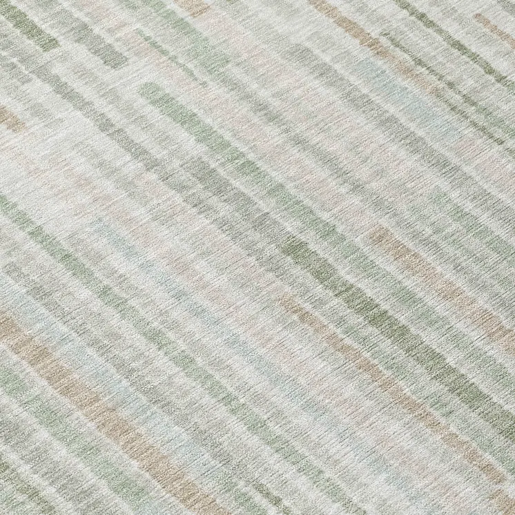 8' Sage And Ivory Round Striped Washable Indoor Outdoor Area Rug