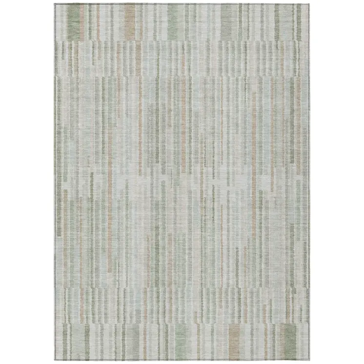 8' X 10' Sage And Ivory Striped Washable Indoor Outdoor Area Rug