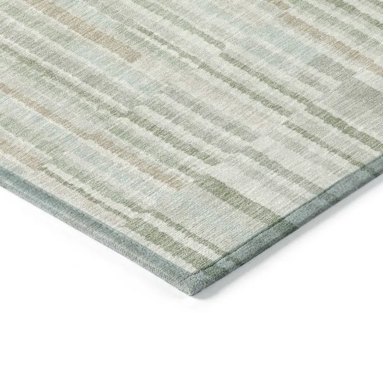 8' X 10' Sage And Ivory Striped Washable Indoor Outdoor Area Rug