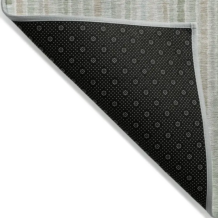 9' X 12' Sage And Ivory Striped Washable Indoor Outdoor Area Rug