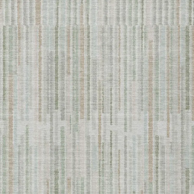 9' X 12' Sage And Ivory Striped Washable Indoor Outdoor Area Rug