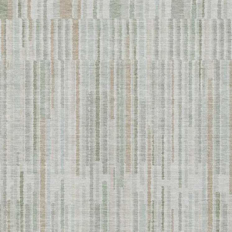 10' X 14' Sage And Ivory Striped Washable Indoor Outdoor Area Rug