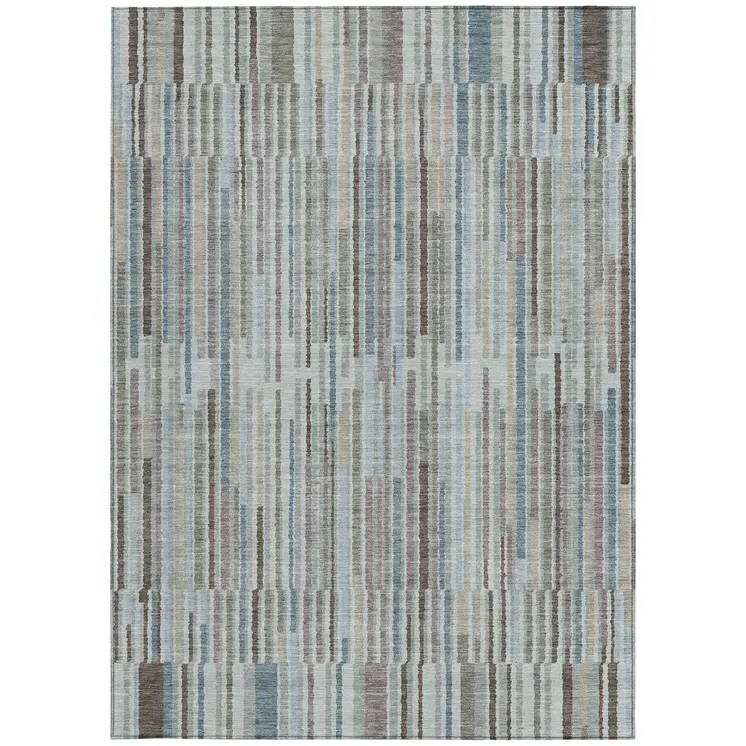 3' X 5' Teal Blue And Brown Striped Washable Indoor Outdoor Area Rug