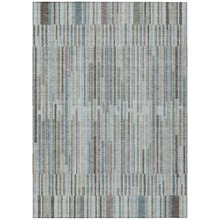 3' X 5' Teal Blue And Brown Striped Washable Indoor Outdoor Area Rug