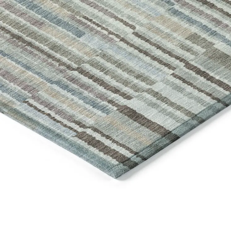 3' X 5' Teal Blue And Brown Striped Washable Indoor Outdoor Area Rug