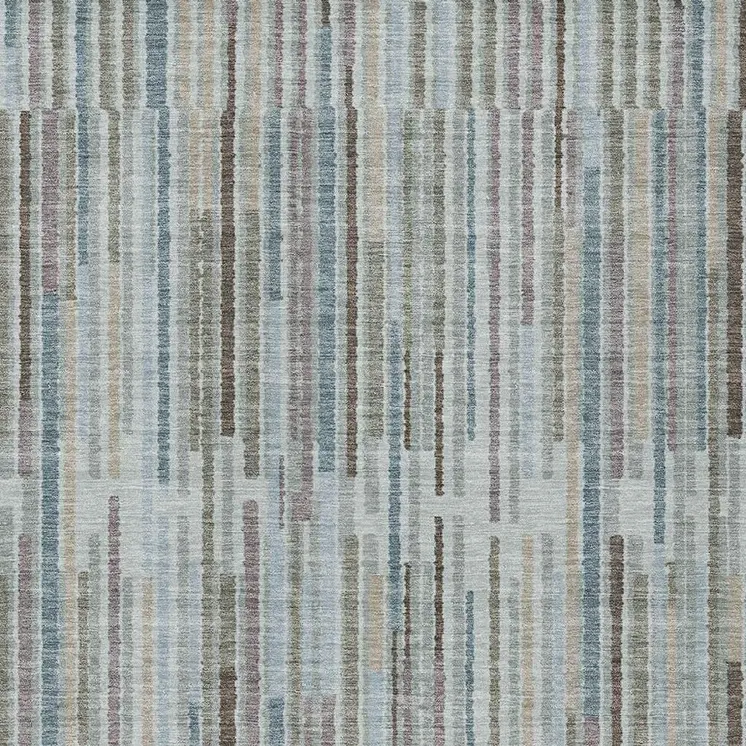 3' X 5' Teal Blue And Brown Striped Washable Indoor Outdoor Area Rug