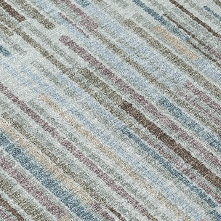 9' X 12' Teal Blue And Brown Striped Washable Indoor Outdoor Area Rug