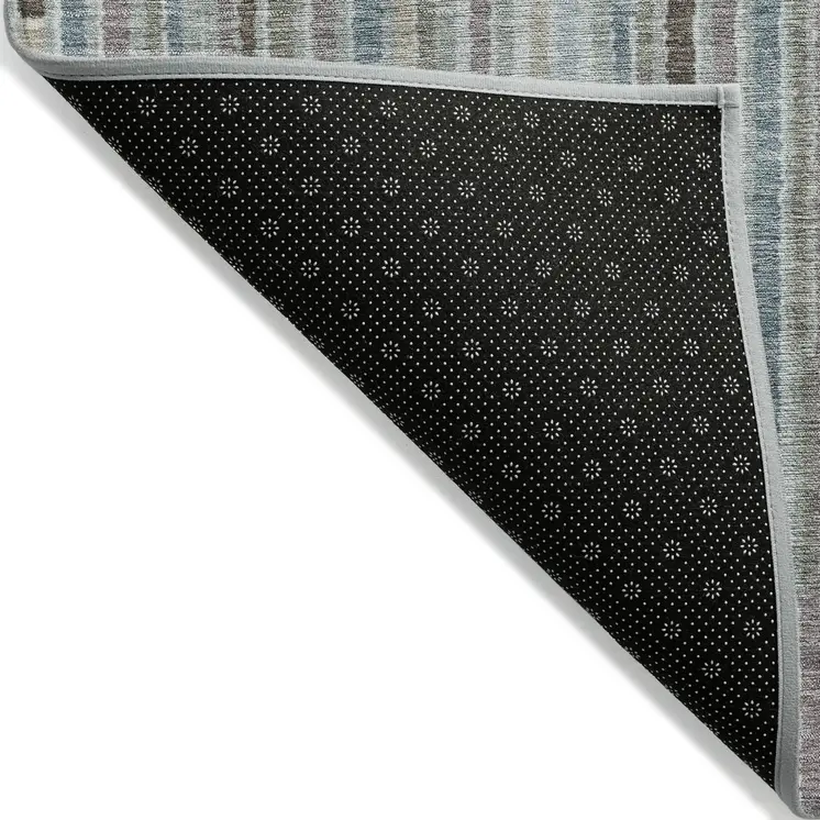 10' X 14' Teal Blue And Brown Striped Washable Indoor Outdoor Area Rug
