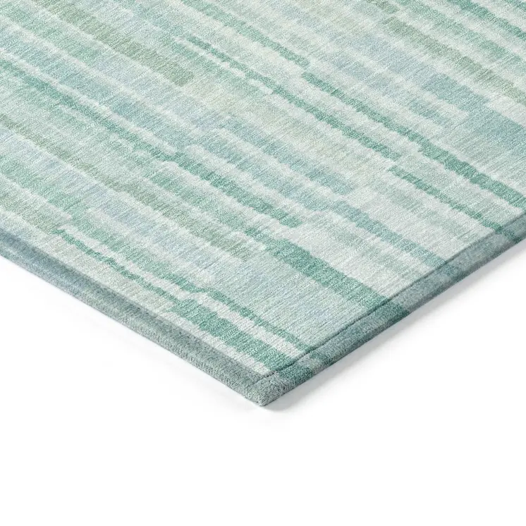 3' X 5' Turquoise And Pale Aqua Striped Washable Indoor Outdoor Area Rug