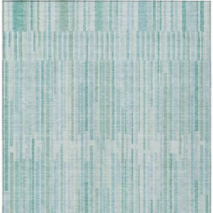 3' X 5' Turquoise And Pale Aqua Striped Washable Indoor Outdoor Area Rug
