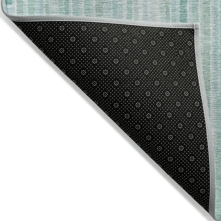 5' X 8' Turquoise And Pale Aqua Striped Washable Indoor Outdoor Area Rug