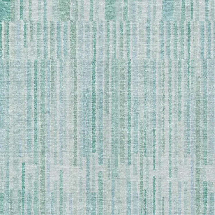 5' X 8' Turquoise And Pale Aqua Striped Washable Indoor Outdoor Area Rug