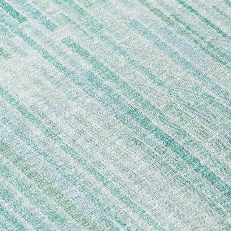 8' Turquoise And Pale Aqua Round Striped Washable Indoor Outdoor Area Rug