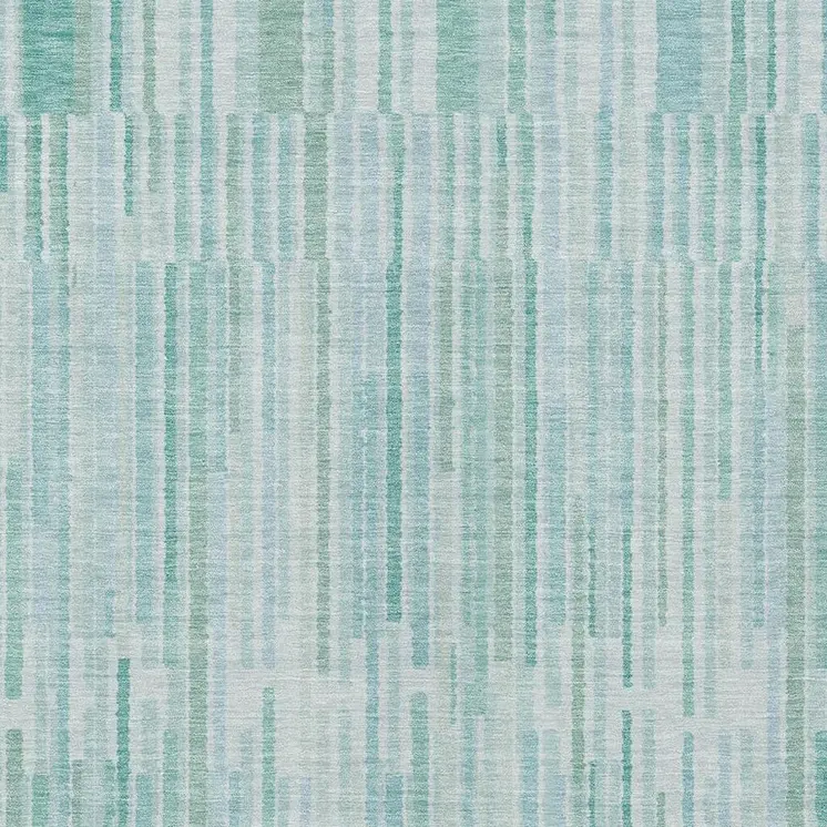 10' X 14' Turquoise And Pale Aqua Striped Washable Indoor Outdoor Area Rug