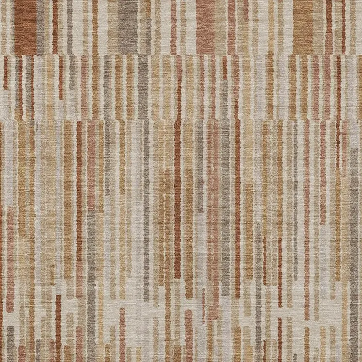 3' X 5' Terra Cotta And Beige Striped Washable Indoor Outdoor Area Rug