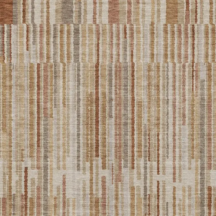 5' X 8' Terra Cotta And Beige Striped Washable Indoor Outdoor Area Rug