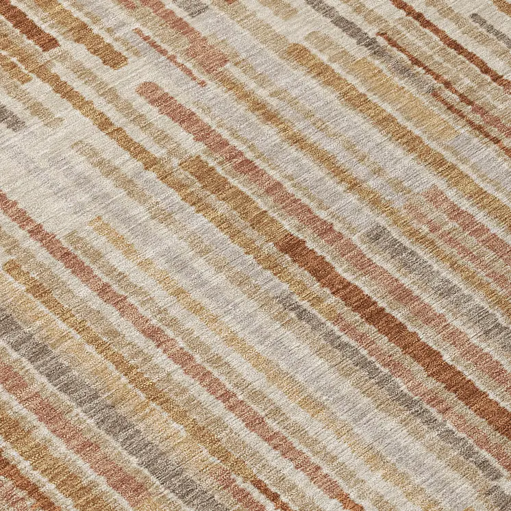 8' Terra Cotta And Beige Round Striped Washable Indoor Outdoor Area Rug