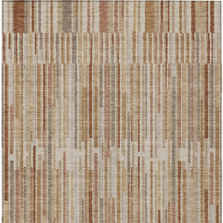 8' X 10' Terra Cotta And Beige Striped Washable Indoor Outdoor Area Rug