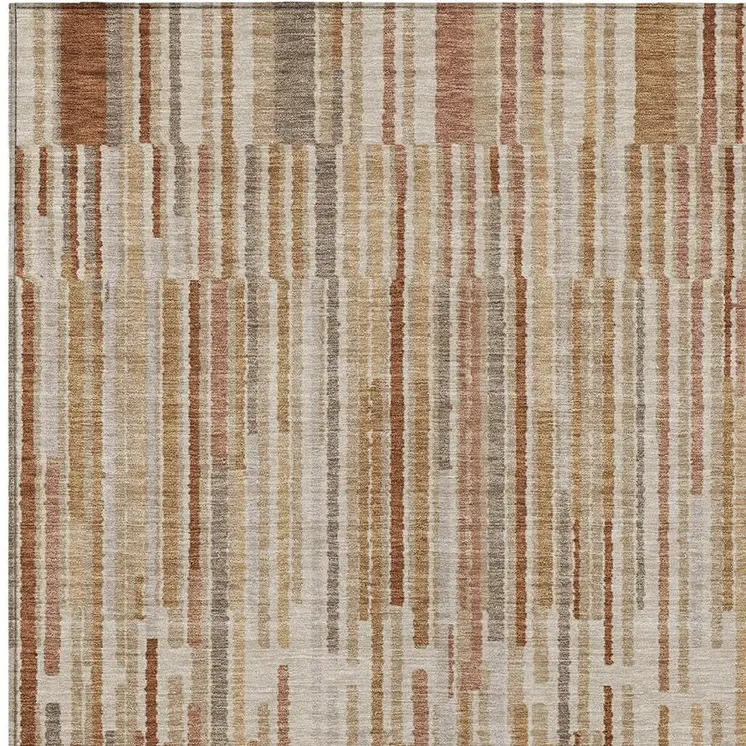 8' X 10' Terra Cotta And Beige Striped Washable Indoor Outdoor Area Rug