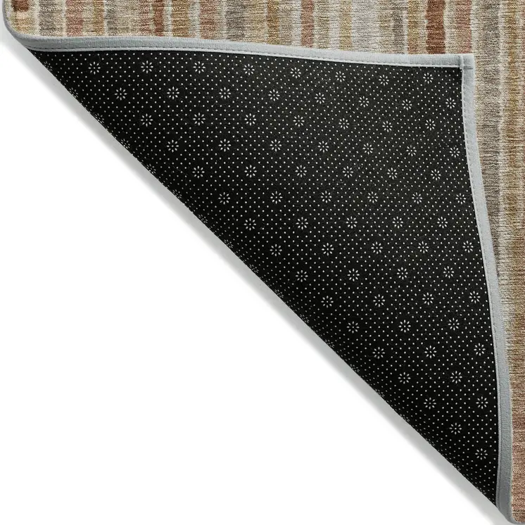 9' X 12' Terra Cotta And Beige Striped Washable Indoor Outdoor Area Rug