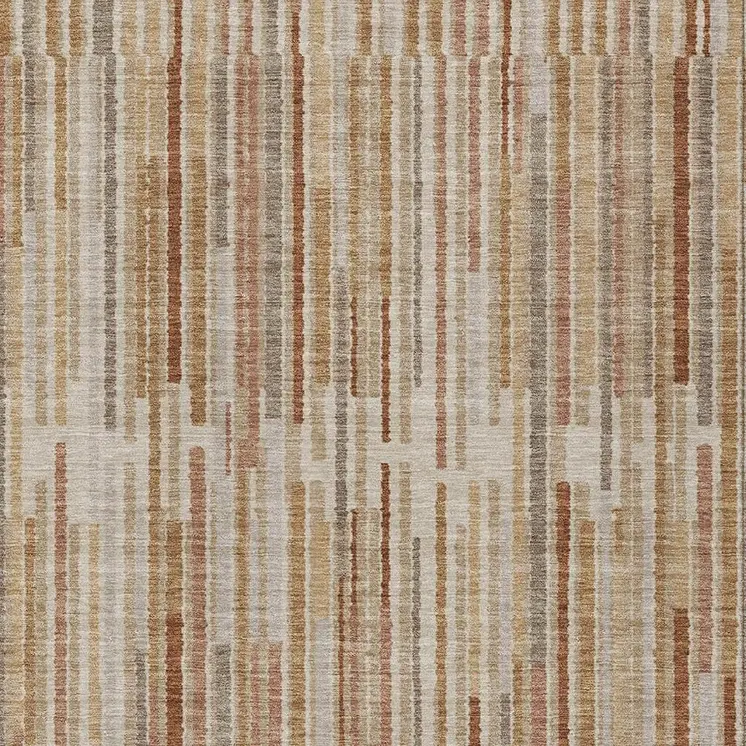10' X 14' Terra Cotta And Beige Striped Washable Indoor Outdoor Area Rug