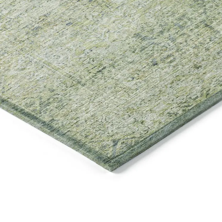 3' X 5' Artichoke Green And Ivory Abstract Washable Indoor Outdoor Area Rug