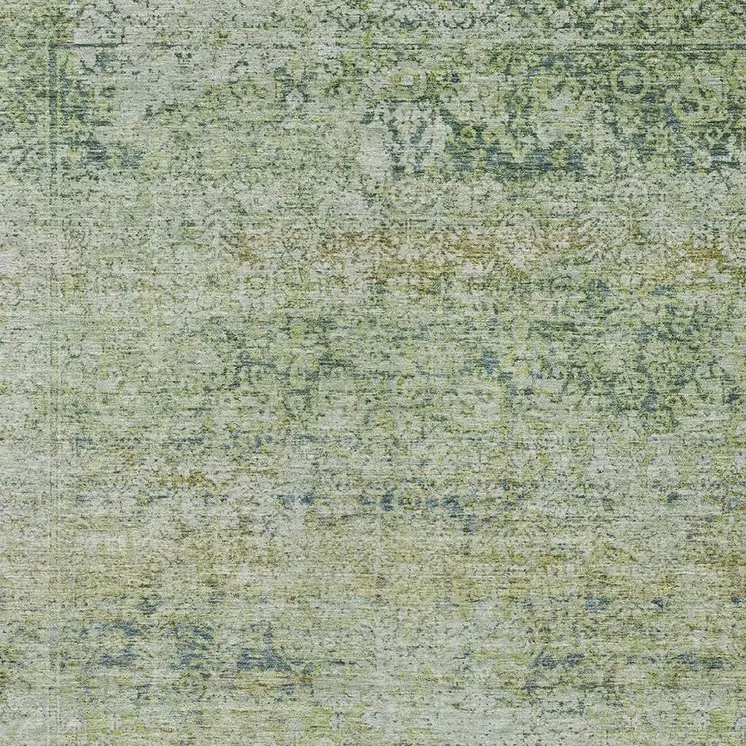 5' X 8' Artichoke Green And Ivory Abstract Washable Indoor Outdoor Area Rug