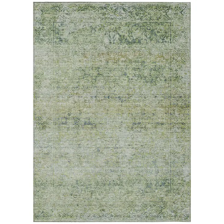 8' X 10' Artichoke Green And Ivory Abstract Washable Indoor Outdoor Area Rug