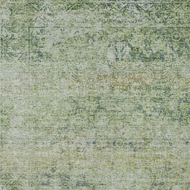 8' X 10' Artichoke Green And Ivory Abstract Washable Indoor Outdoor Area Rug