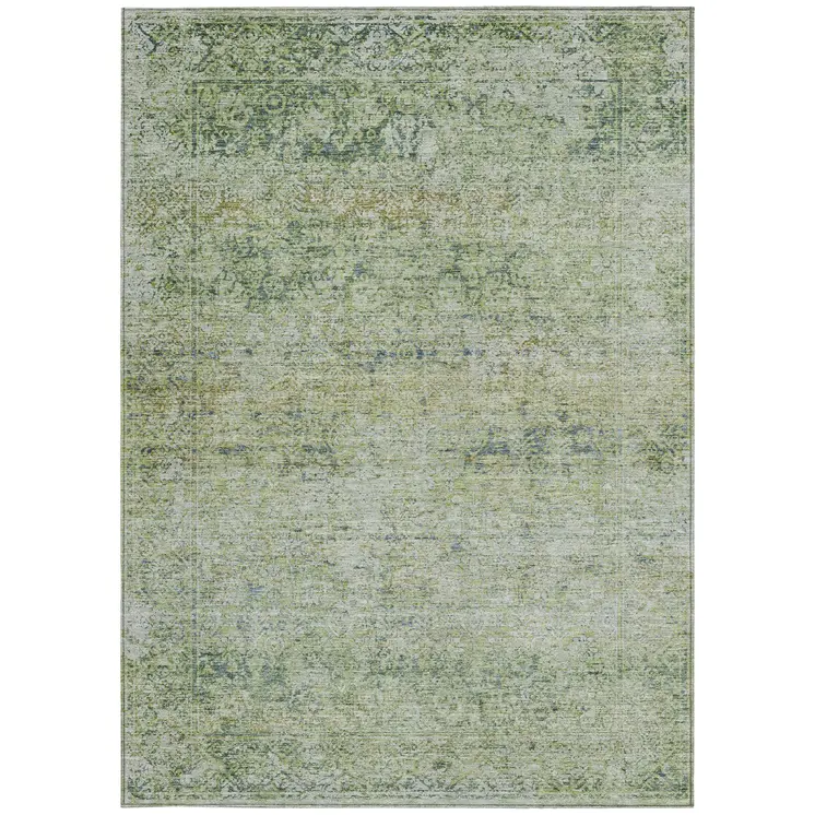 10' X 14' Artichoke Green And Ivory Abstract Washable Indoor Outdoor Area Rug