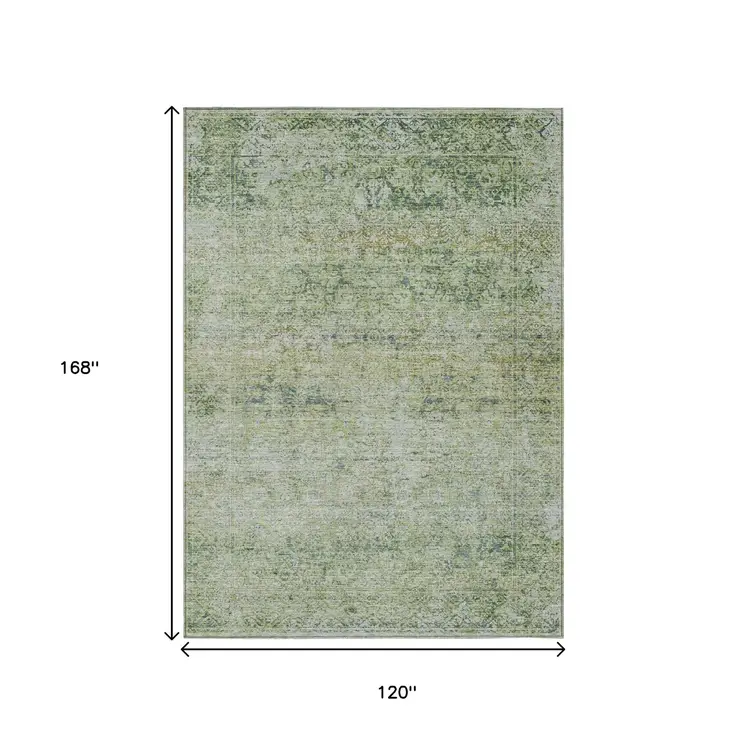 10' X 14' Artichoke Green And Ivory Abstract Washable Indoor Outdoor Area Rug
