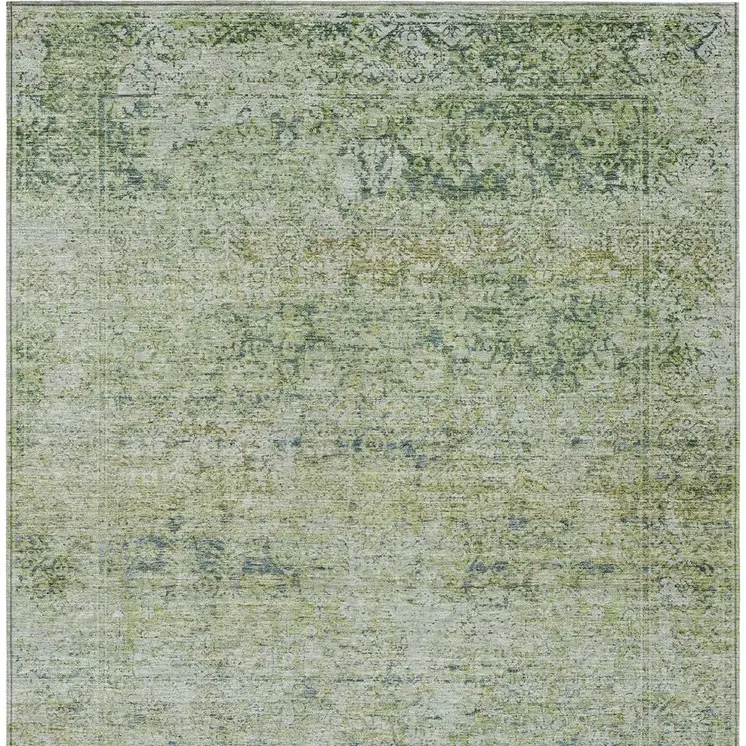 10' X 14' Artichoke Green And Ivory Abstract Washable Indoor Outdoor Area Rug