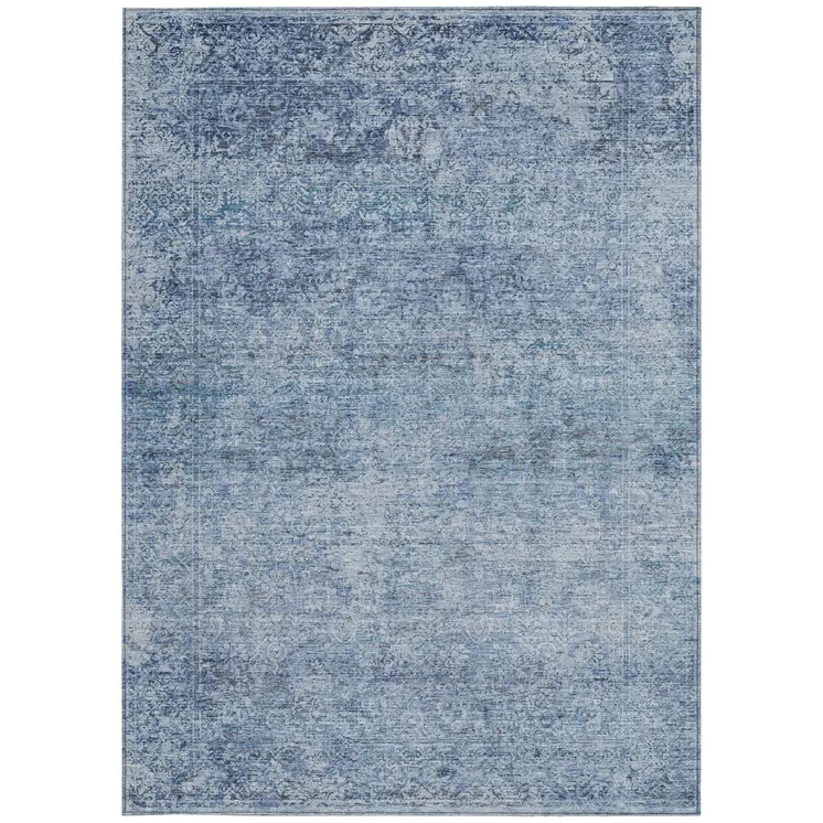 3' X 5' Blue And Ivory Abstract Washable Indoor Outdoor Area Rug