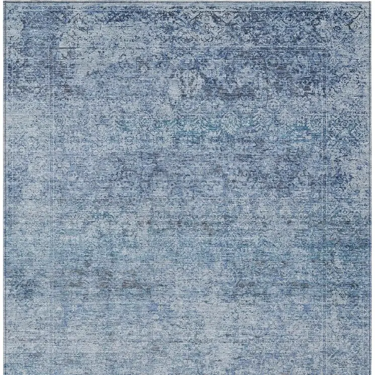 3' X 5' Blue And Ivory Abstract Washable Indoor Outdoor Area Rug