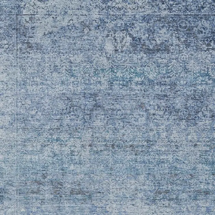 5' X 8' Blue And Ivory Abstract Washable Indoor Outdoor Area Rug