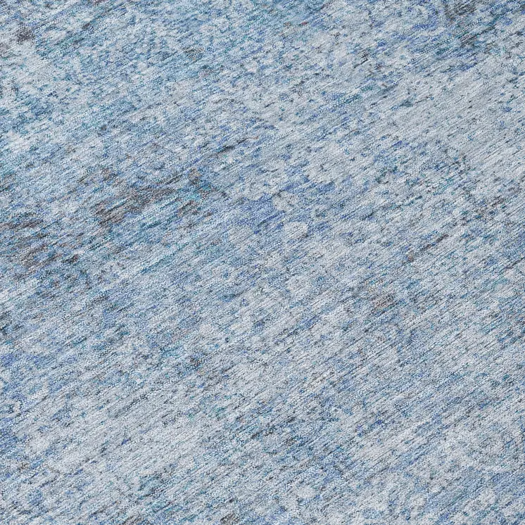 8' Blue And Ivory Round Abstract Washable Indoor Outdoor Area Rug