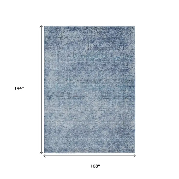 9' X 12' Blue And Ivory Abstract Washable Indoor Outdoor Area Rug