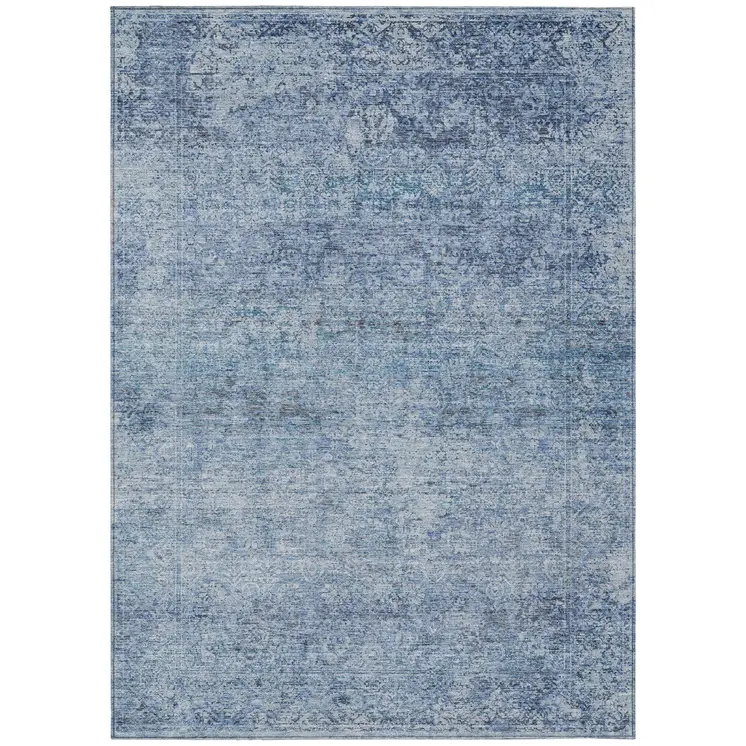 10' X 14' Blue And Ivory Abstract Washable Indoor Outdoor Area Rug