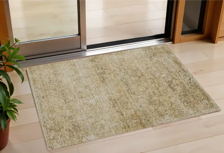 3' X 5' Copper And Beige Abstract Washable Indoor Outdoor Area Rug