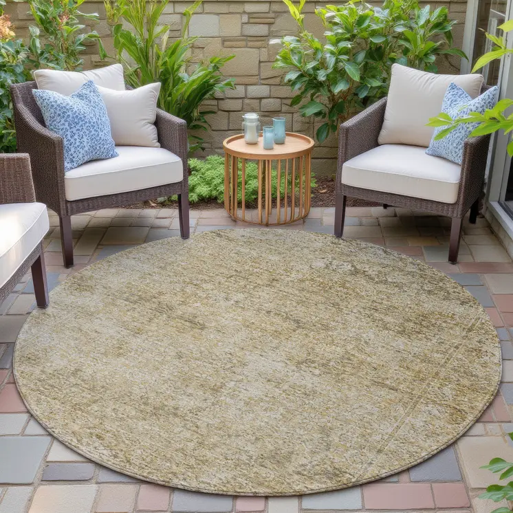8' Copper And Beige Round Abstract Washable Indoor Outdoor Area Rug