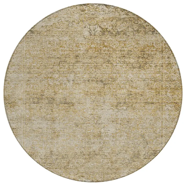 8' Copper And Beige Round Abstract Washable Indoor Outdoor Area Rug