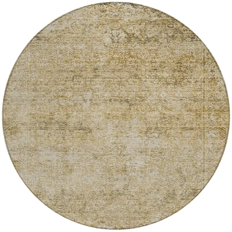 8' Copper And Beige Round Abstract Washable Indoor Outdoor Area Rug