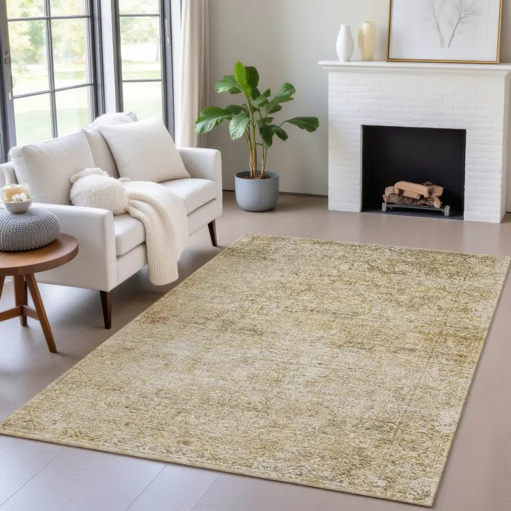 8' X 10' Copper And Beige Abstract Washable Indoor Outdoor Area Rug