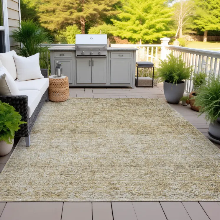 9' X 12' Copper And Beige Abstract Washable Indoor Outdoor Area Rug