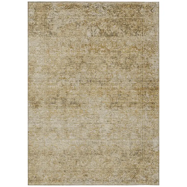9' X 12' Copper And Beige Abstract Washable Indoor Outdoor Area Rug