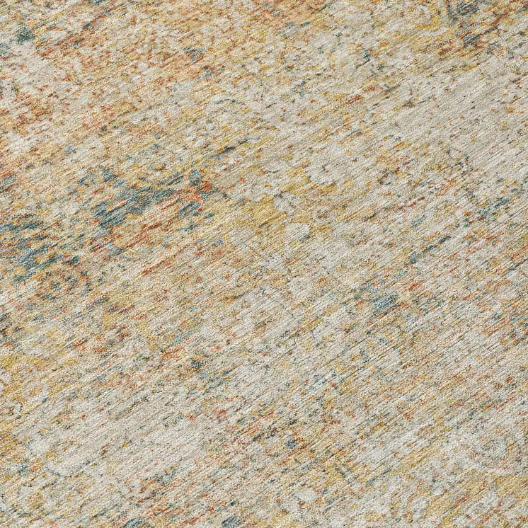8' Gold And Beige Round Abstract Washable Indoor Outdoor Area Rug