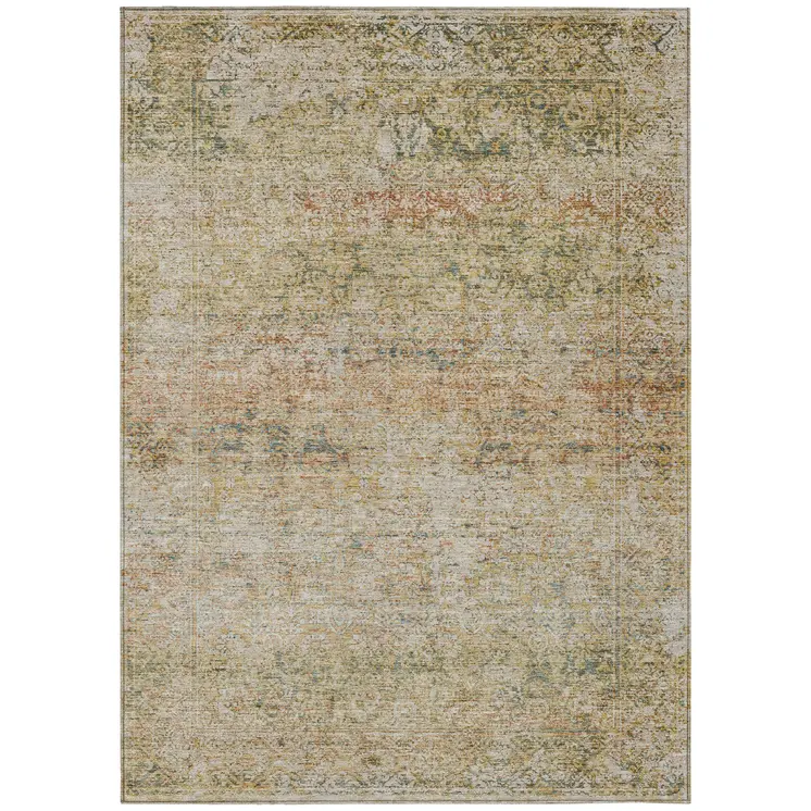 8' X 10' Gold And Beige Abstract Washable Indoor Outdoor Area Rug