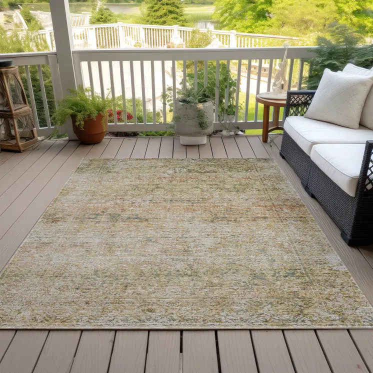 8' X 10' Gold And Beige Abstract Washable Indoor Outdoor Area Rug