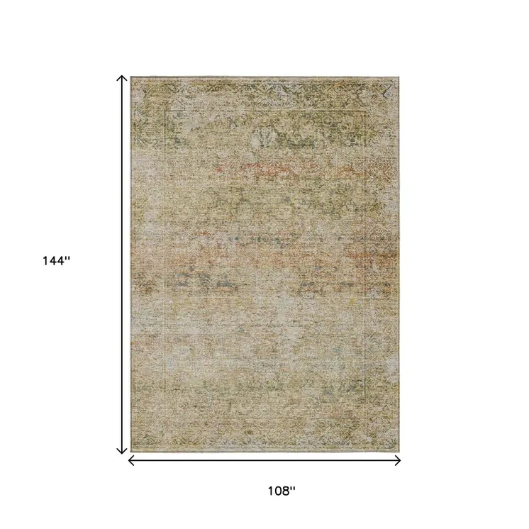 9' X 12' Gold And Beige Abstract Washable Indoor Outdoor Area Rug