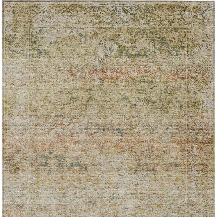 10' X 14' Gold And Beige Abstract Washable Indoor Outdoor Area Rug
